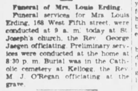 Funeral announcement for Mary T. Erding